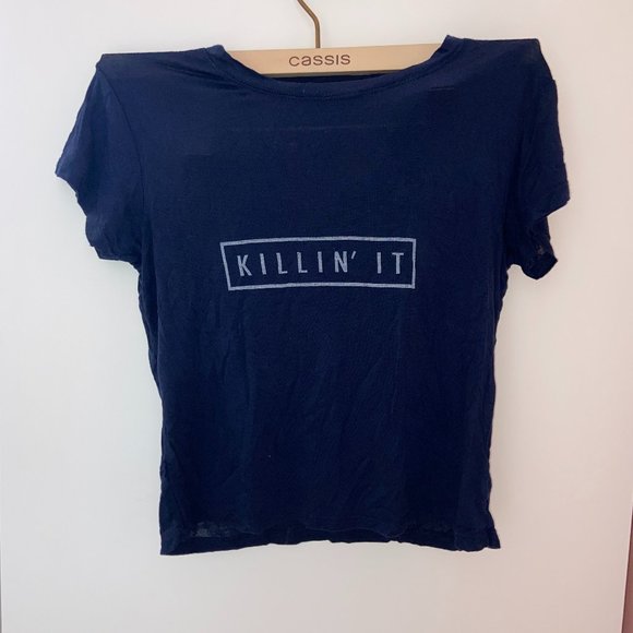 "Killin' It" Cropped T-shirt || Navy Blue - Picture 1 of 3